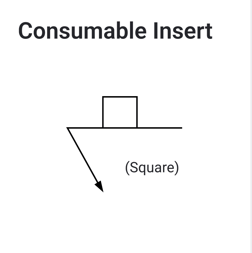 Consumable insert symbol: a small square straddling the reference line where the arrow breaks away from it, labeled "(Square)".