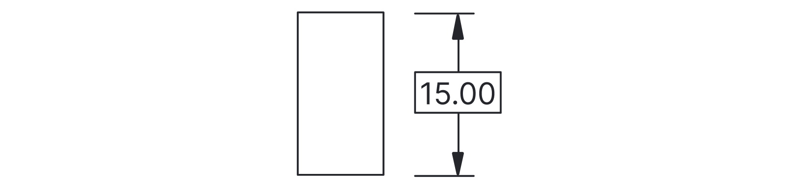 A rectangular part with its height given as a boxed basic dimension of 15.00.