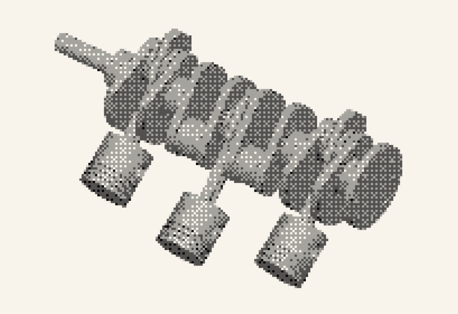 A dithered CAD model, open in SolidWorks.