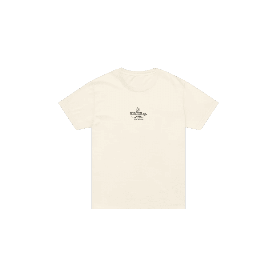 The front of the same natural tee with a small Drafter mark at the chest.