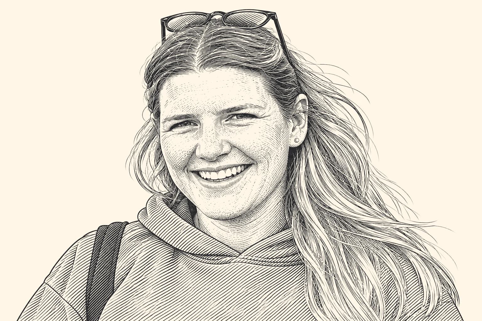 Engraved portrait of Katie Haas